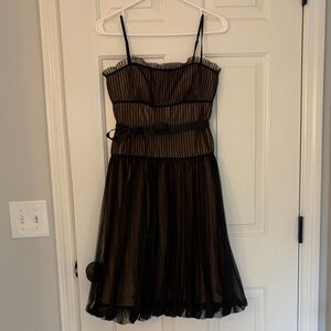 BCBG Black Sheer Striped Fit-and-Flare Spaghetti Strap Dress